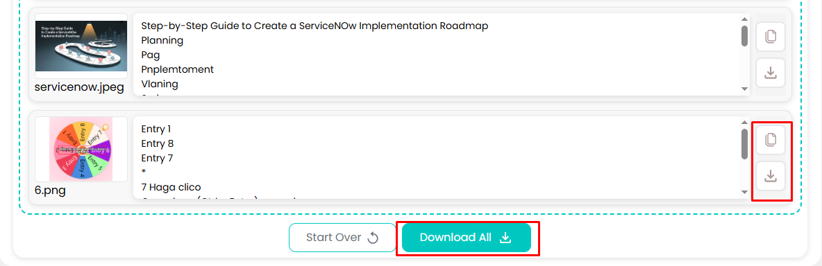 copy/download Ocronline.io's results