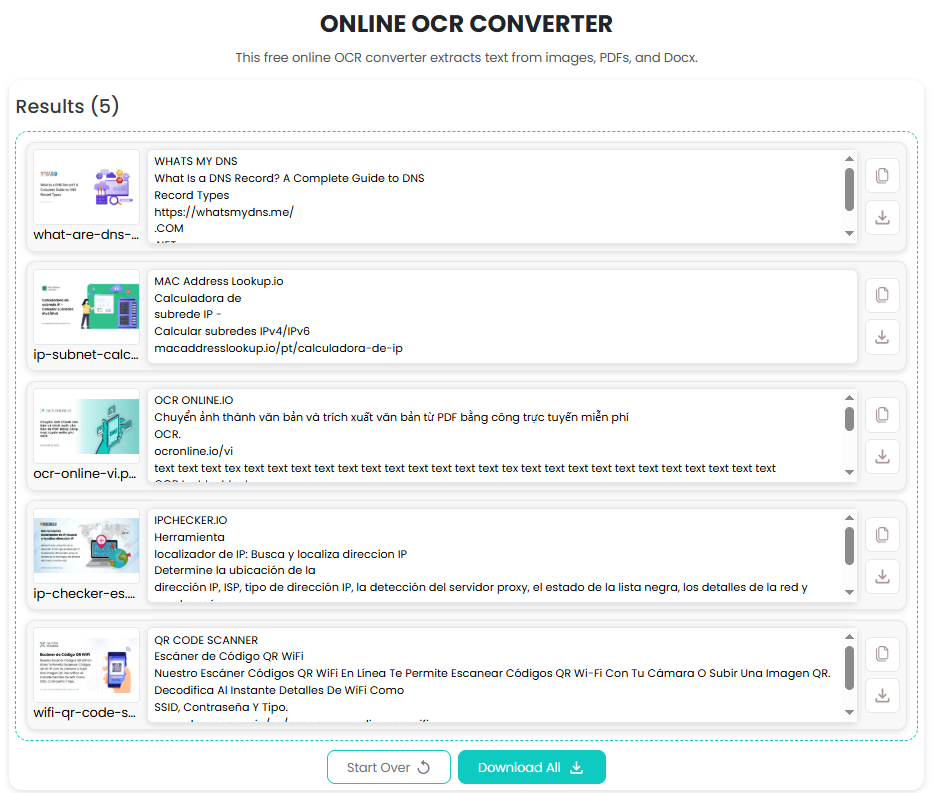 OCRonline.io Text Extraction
